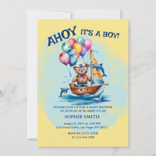 Ahoy Its A Boy Nautical Theme Baby Shower Invitation