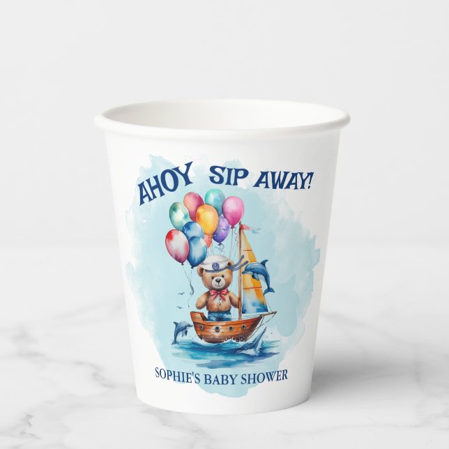 Ahoy Its A Boy Nautical Theme Baby Shower Paper Cups (Front)