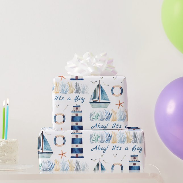 Ahoy! It's a Boy Nautical Under The Sea Wrapping Paper (Party Gifts)