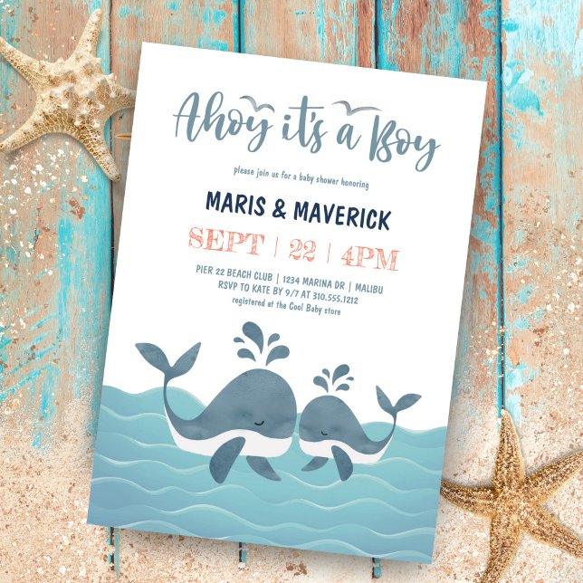 Ahoy It's A Boy Nautical Whale Baby Shower Invitat Invitation (Creator Uploaded)
