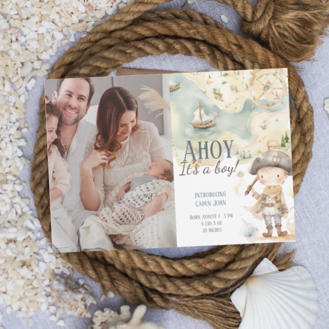Ahoy its a boy Pirate Adventure Birth Announcement (Creator Uploaded)