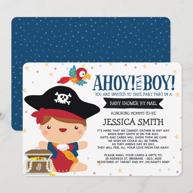 Ahoy It's A Boy Pirate Baby Shower by Mail Invitation (Front/Back)