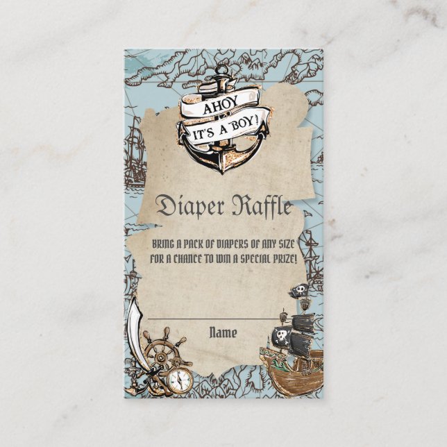 Ahoy It's a Boy Pirate Baby Shower Diaper Raffle Enclosure Card (Front)