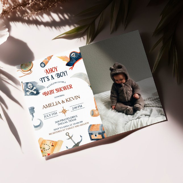 Ahoy It's A Boy Pirate Baby Shower Photo Invitation (Creator Uploaded)