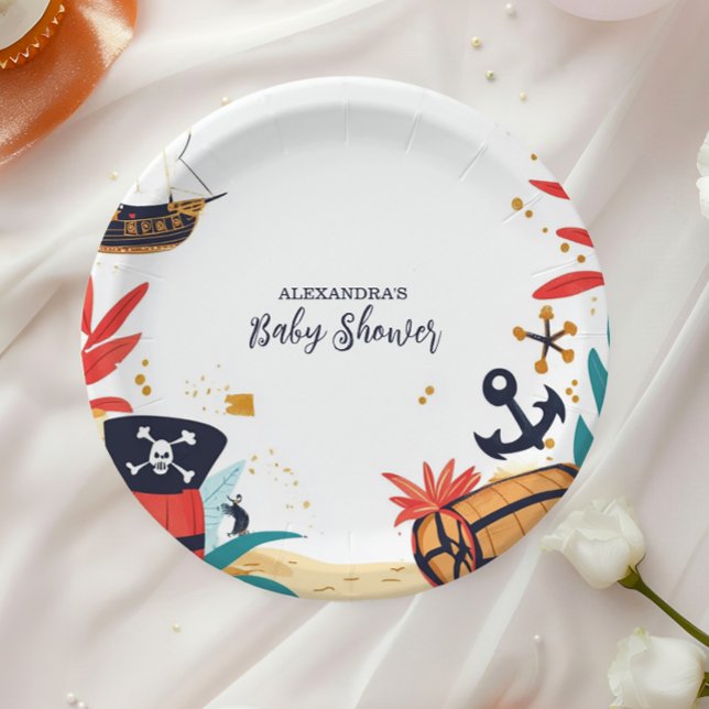 Ahoy Its a boy Pirate Ship Nautical Baby Shower Paper Plate (Creator Uploaded)