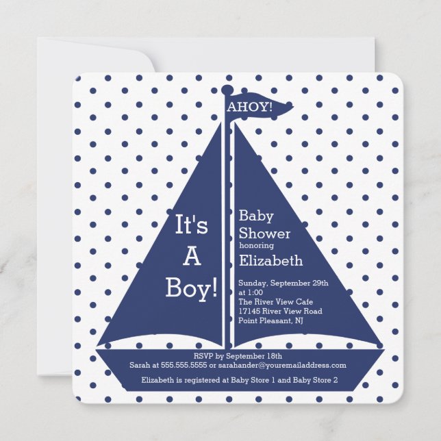 Ahoy!  It's A Boy Sailboat Baby Shower Invitations (Front)