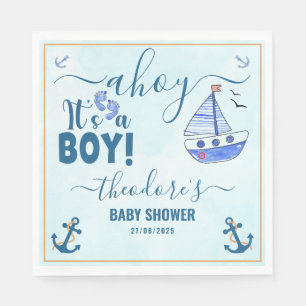 Ahoy It's a Boy Sailboat Baby Shower Watercolor Napkin