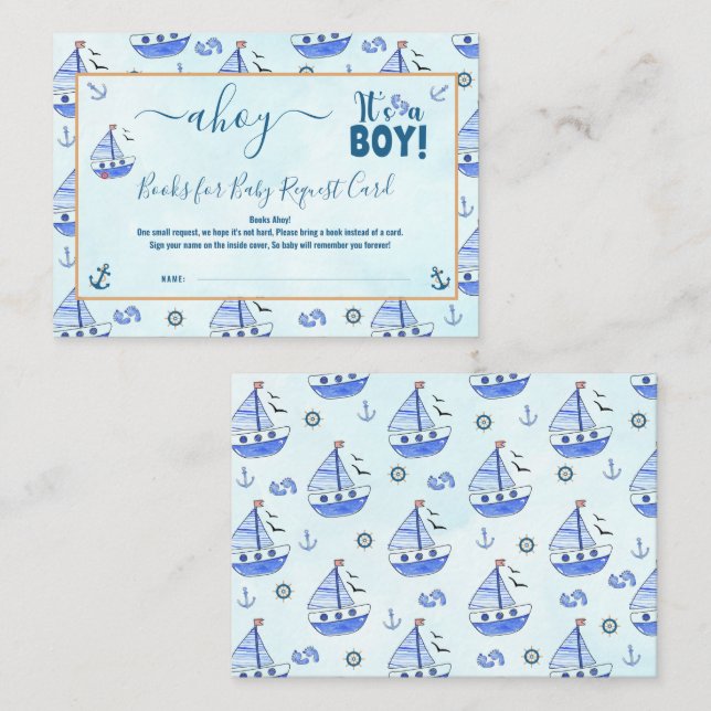 Ahoy it's a Boy Sailboat Nautical Baby Shower  Enclosure Card (Front/Back)