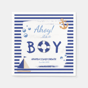 Ahoy It's A Boy! Sailor Marine Blue Baby Shower Napkin