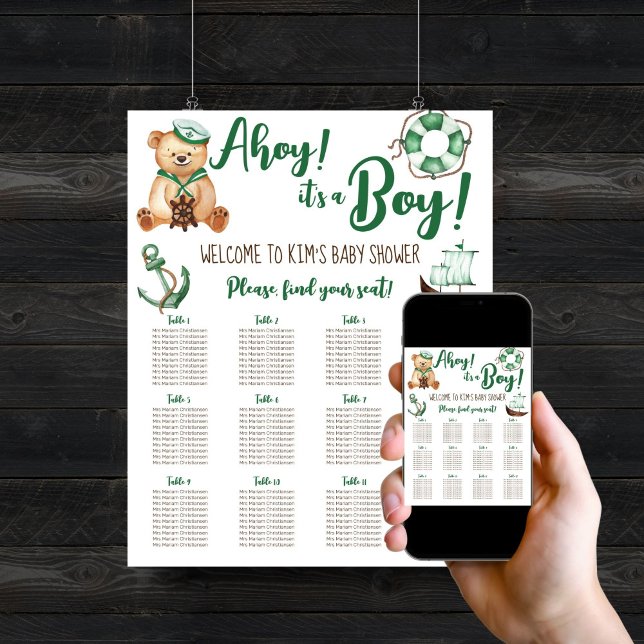 Ahoy it's a boy seating chart (Ahoy it's a boy baby shower seating chart welcome sign editable template poster digital download)