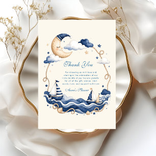 Ahoy It's a Boy Sleeping Moon Sailboat Stars Thank You Card