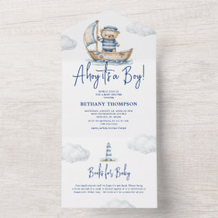 Ahoy it's a Boy Teddy Bear Baby Shower All In One Invitation