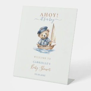 Ahoy it's a Boy Teddy Bear Baby Shower Welcome Pedestal Sign