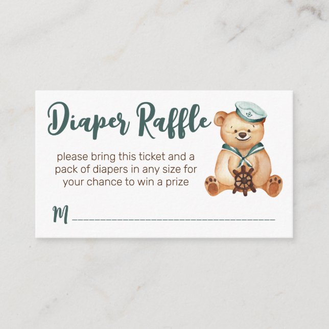 Ahoy it's a boy teddy bear diaper raffle enclosure card (Front)