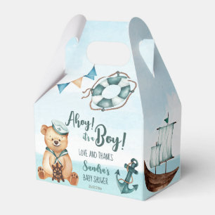 Ahoy it's a boy teddy bear nautical baby shower favor box