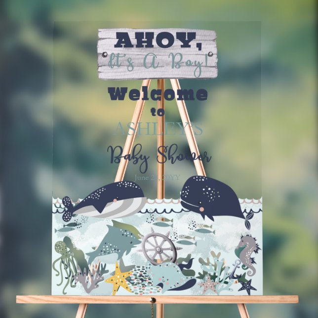 Ahoy It's A Boy Under the Sea Baby Shower Acrylic Sign (Neutral)