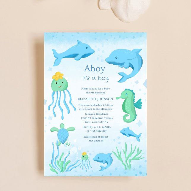 ahoy it's a boy under the sea boy baby shower  invitation (Creator Uploaded)