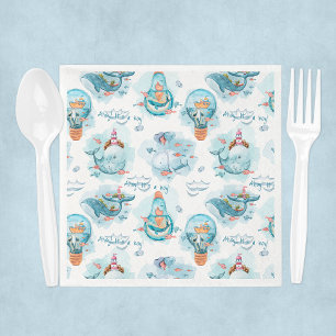 Ahoy It's A Boy Whale Baby Shower Guest Napkin