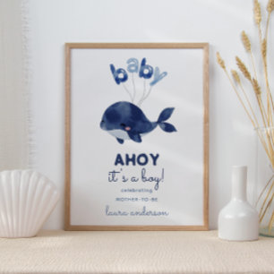 Ahoy It's a Boy Whale Baby Shower Welcome Poster
