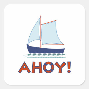 AHOY! Lifebuoy Ring Type+Sailboat Square Sticker
