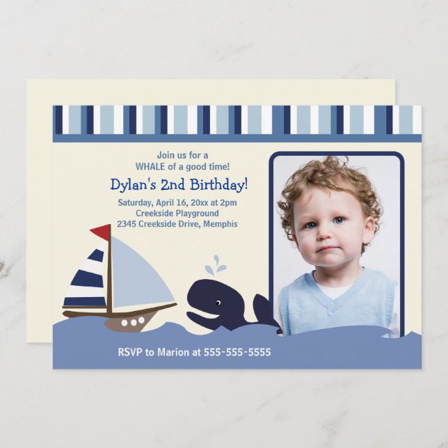 Ahoy Mate 5x7 Birthday Photo Invitation (Front/Back)