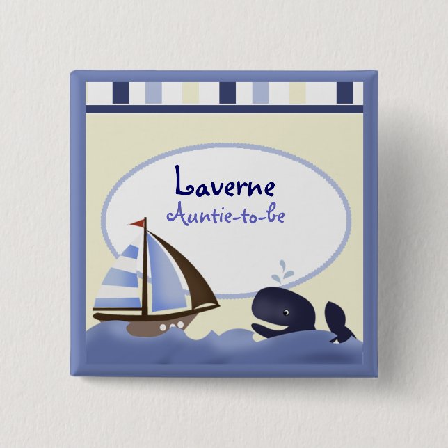 AHOY MATE Blue Whale Sailboat Personalized 2 Inch Square Button (Front)