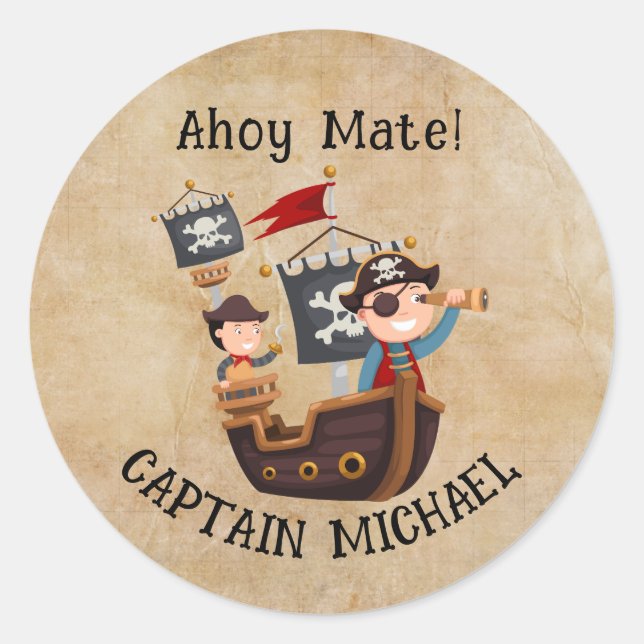 Ahoy Mate! Captain Michael Birthday Party  Classic Round Sticker (Front)