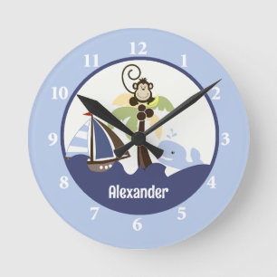 Ahoy Mate Monkey Whale Wall Clock Add a Name