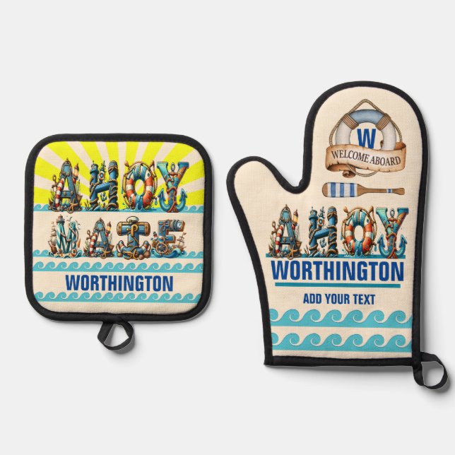 AHOY MATE  OVEN MITT & POT HOLDER SET (Front)