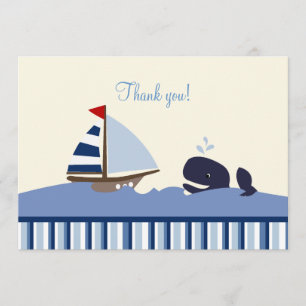 Ahoy Mate Whale Flat Thank you note - Blue Stripe Card