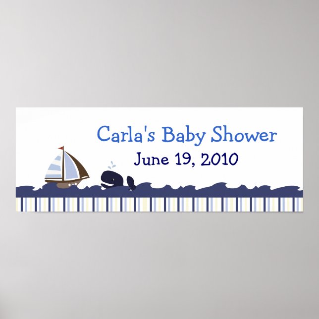 Ahoy Mate Whale Personalized Baby Shower Banner Poster (Front)