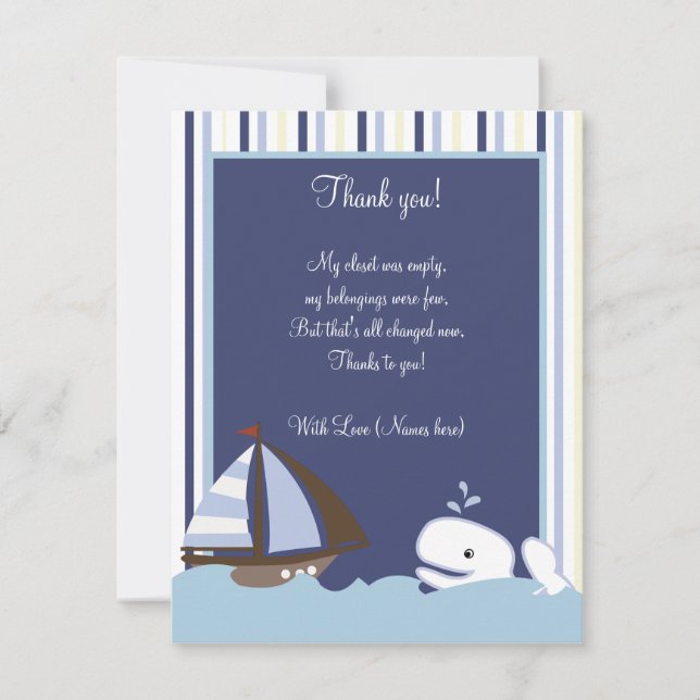 Ahoy Mate White Whale 4x5 Flat Thank you note Card (Front)