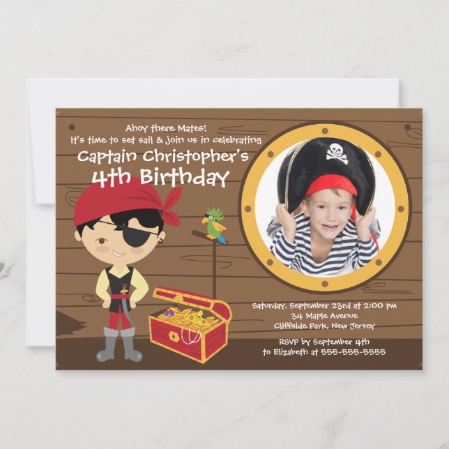 Ahoy Mates Photo Pirate Birthday Party Invitations (Front)