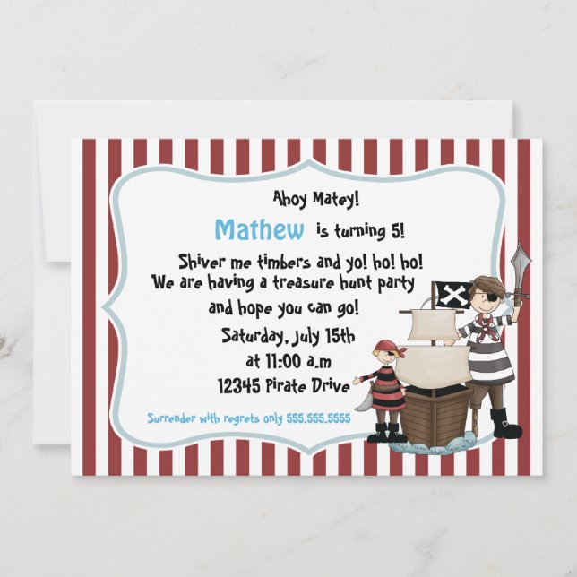 Ahoy Matey - Invitation à la fête d'anniversaire d (Devant)