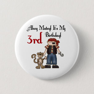 Ahoy Matey Pirate 3rd Birthday Tshirts and Gifts 2 Inch Round Button