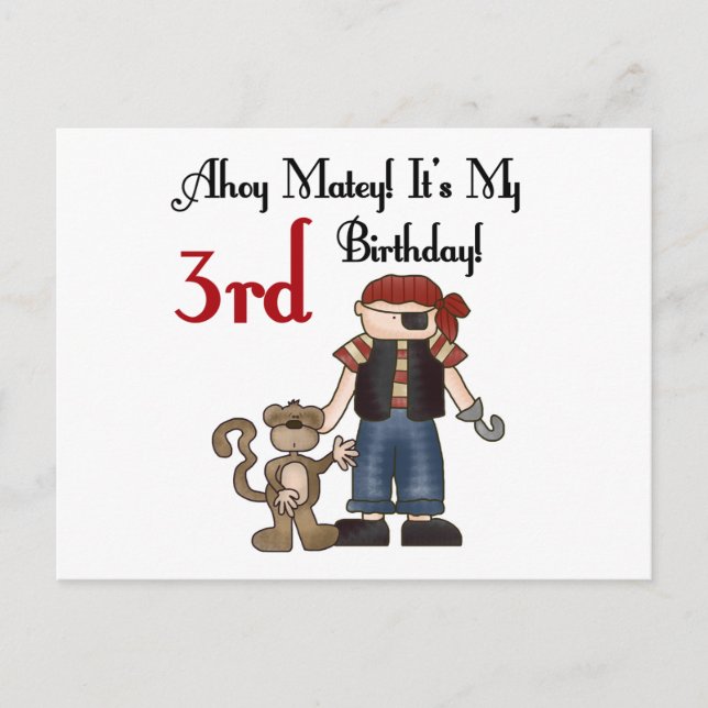 Ahoy Matey Pirate 3rd Birthday Tshirts and Gifts Postcard (Front)