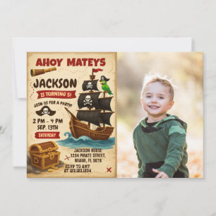 Ahoy Matey Pirate Anniversaire Fête Invitation