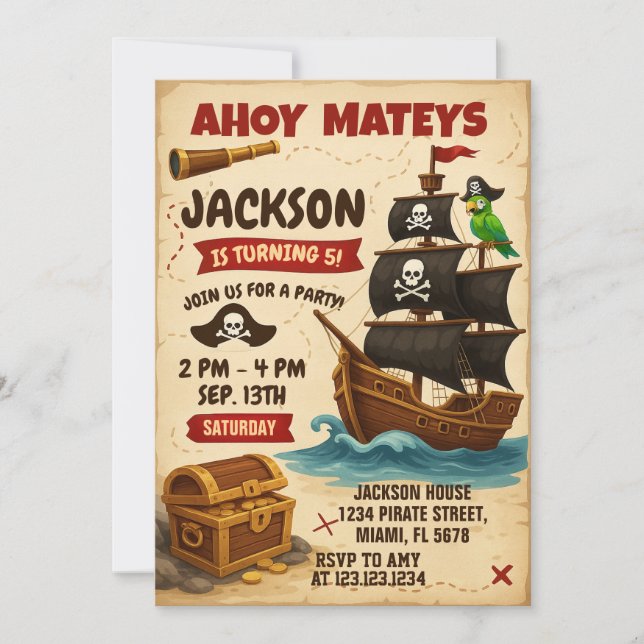 Ahoy Matey Pirate Anniversaire Fête Invitation (Devant)