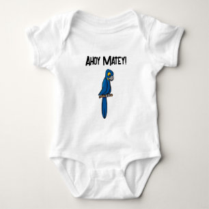 Ahoy Matey Pirate Parrot Cartoon, Funny Macaw Bird Baby Bodysuit