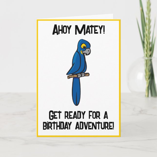 Ahoy Matey Pirate Parrot Cartoon, Funny Macaw Bird Card (Front)