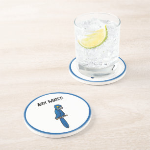 Ahoy Matey Pirate Parrot Cartoon, Funny Macaw Bird Coaster
