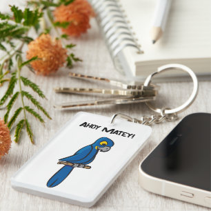 Ahoy Matey Pirate Parrot Cartoon, Funny Macaw Bird Keychain