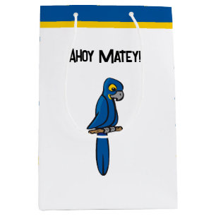 Ahoy Matey Pirate Parrot Cartoon, Funny Macaw Bird Medium Gift Bag