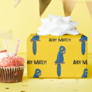Ahoy Matey Pirate Parrot Cartoon, Funny Macaw Bird Wrapping Paper