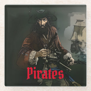 Ahoy, Matey! Pirate Party glass coaster