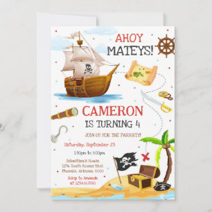 Ahoy Mateys Pirate Boy Kids Birthday Invitation
