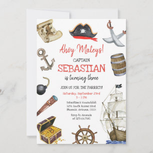 Ahoy Mateys Pirate Boy Kids Birthday Invitation