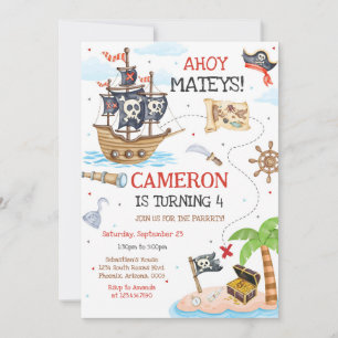 Ahoy Mateys Pirate Boy Kids Birthday Invitation