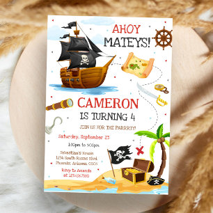 Ahoy Mateys Pirate Boy Kids Birthday Invitation