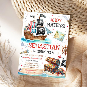 Ahoy Mateys Pirate Boy Kids Birthday Invitation